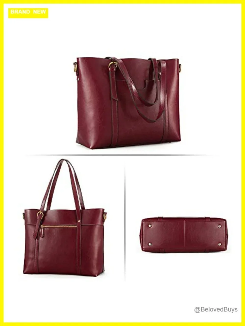 Genuine Leather Tote Bag Soft Vintage Shoulder Purse Top Handle Large Capacity